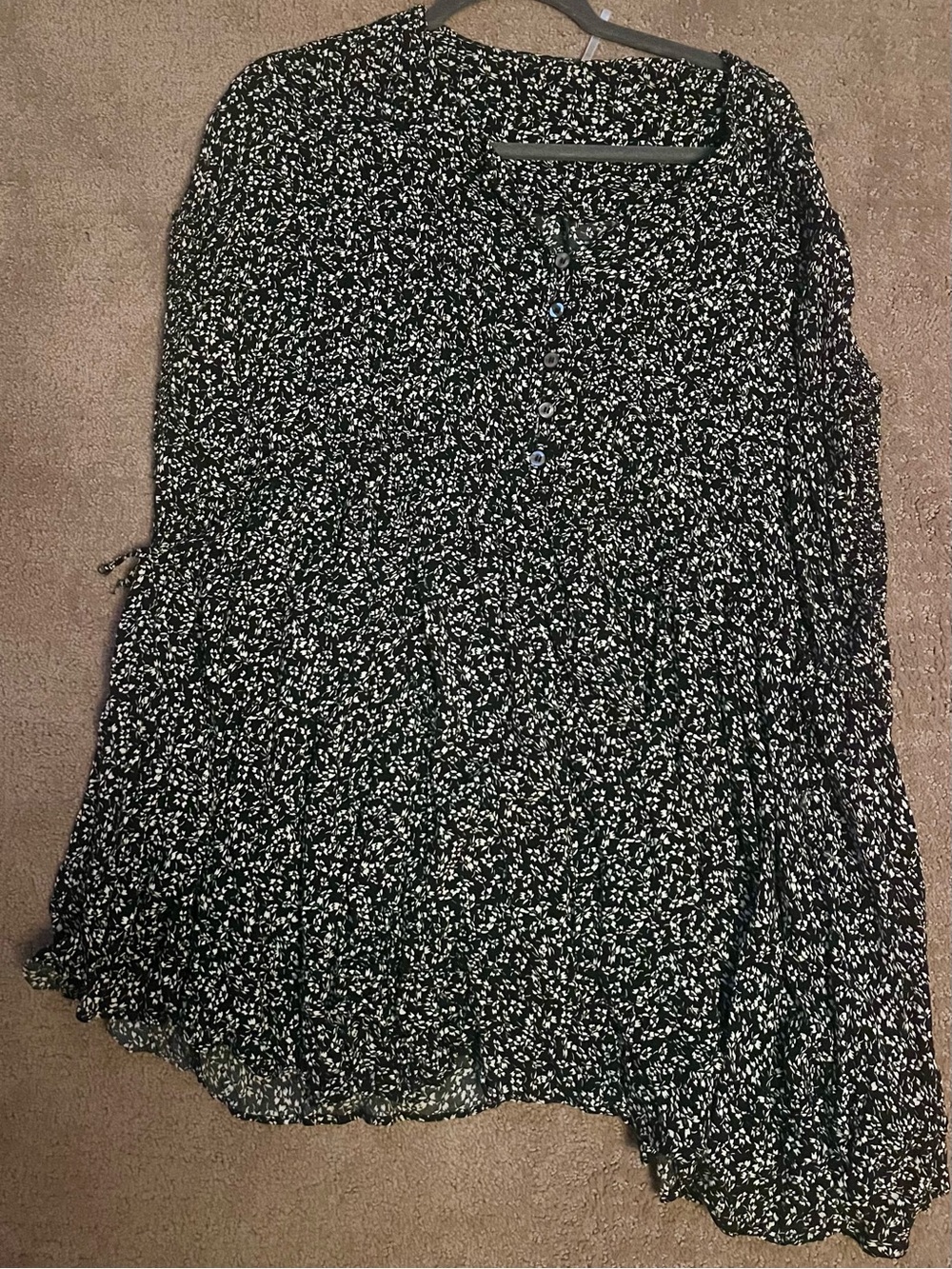 Free People Black Floral Button-Front Peasant Tunic